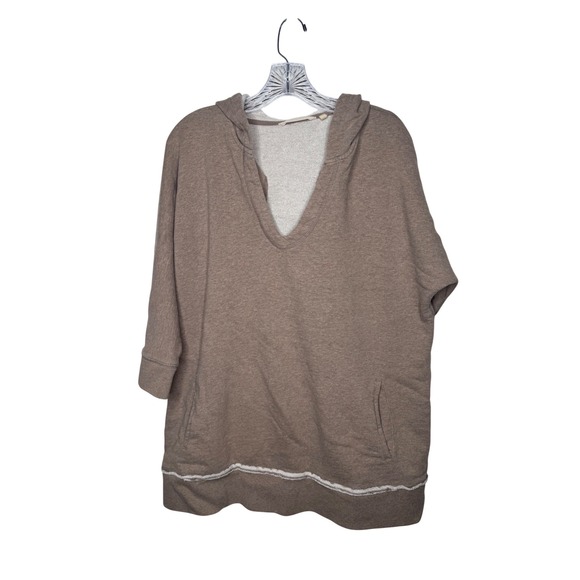 Soft Surroundings Tops - Soft Surroundings Womens Taupe Brown Cotton French Terry V-Neck Hoodie L